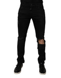 Dolce & Gabbana Black Ripped Cotton Skinny Men's Denim Jeans
