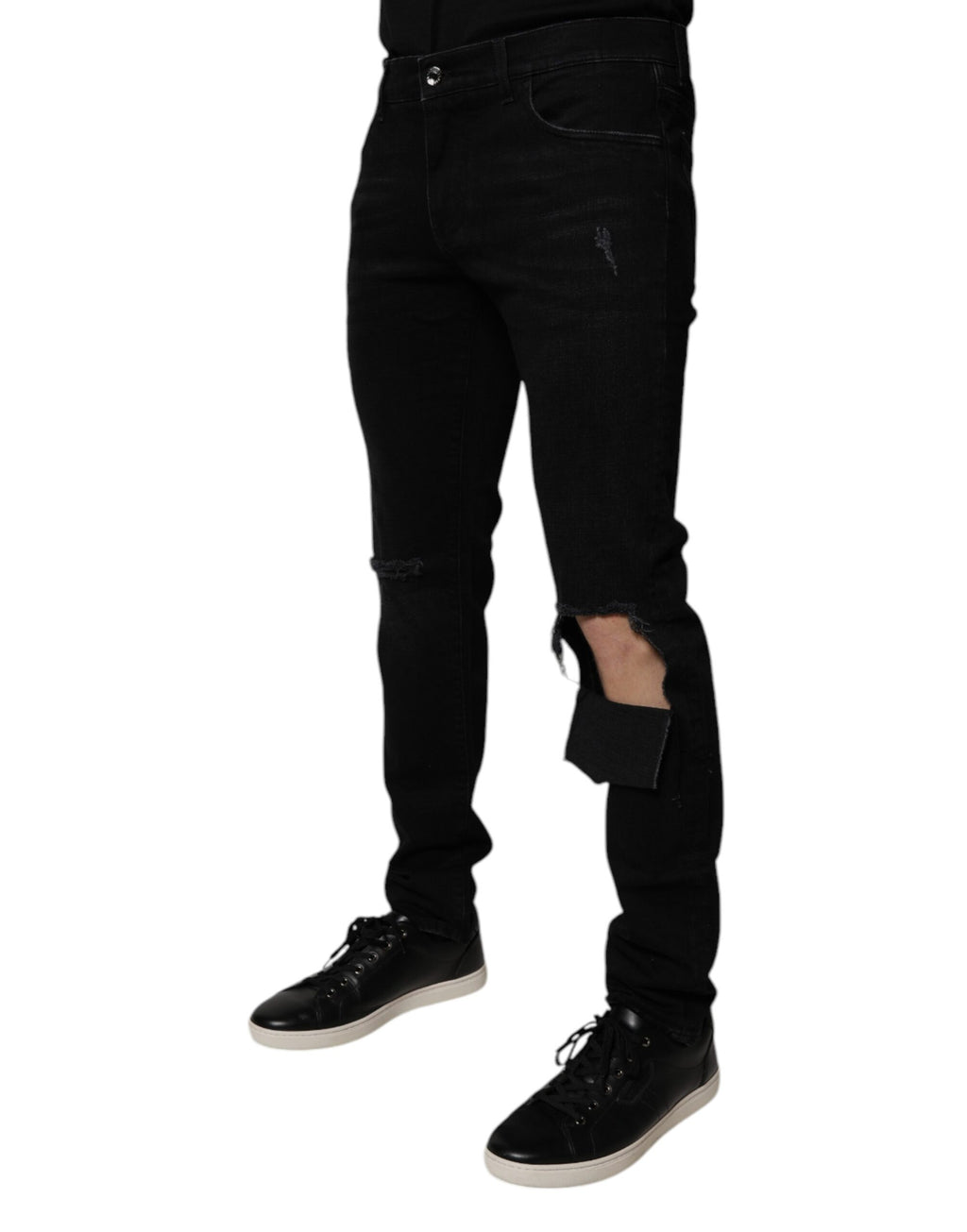 Dolce & Gabbana Black Ripped Cotton Skinny Men's Denim Jeans