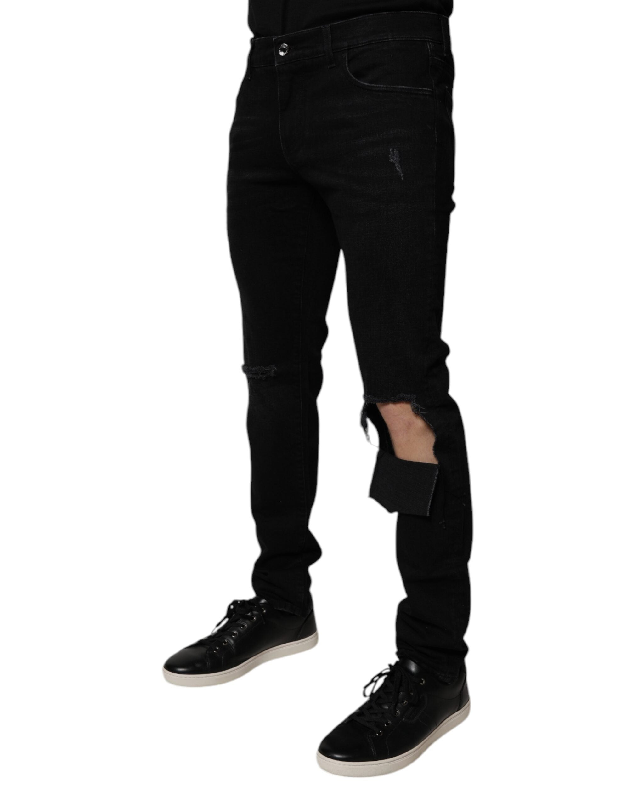 Dolce & Gabbana Black Ripped Cotton Skinny Men's Denim Jeans