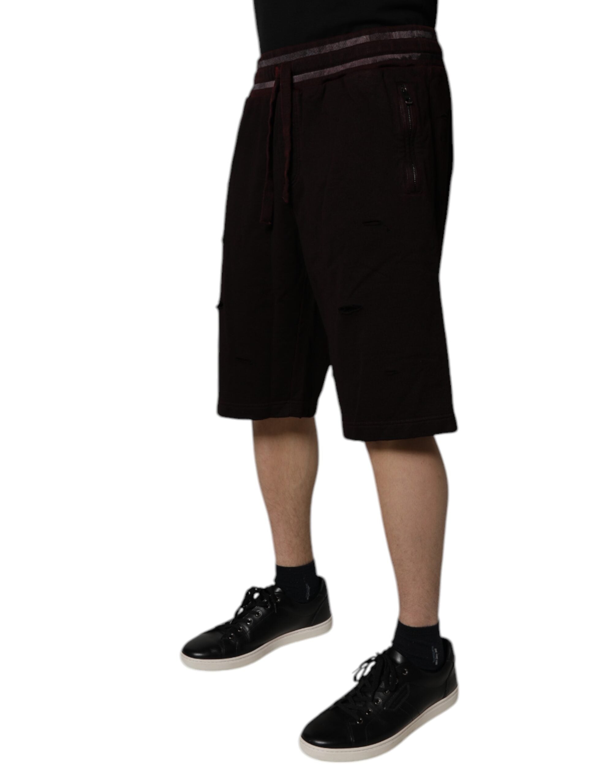 Dolce & Gabbana Maroon Cotton Logo Plaque Men's Bermuda Shorts