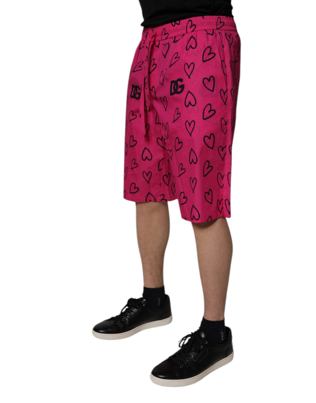 Dolce & Gabbana Pink Heart-Print Cotton Bermuda Shorts