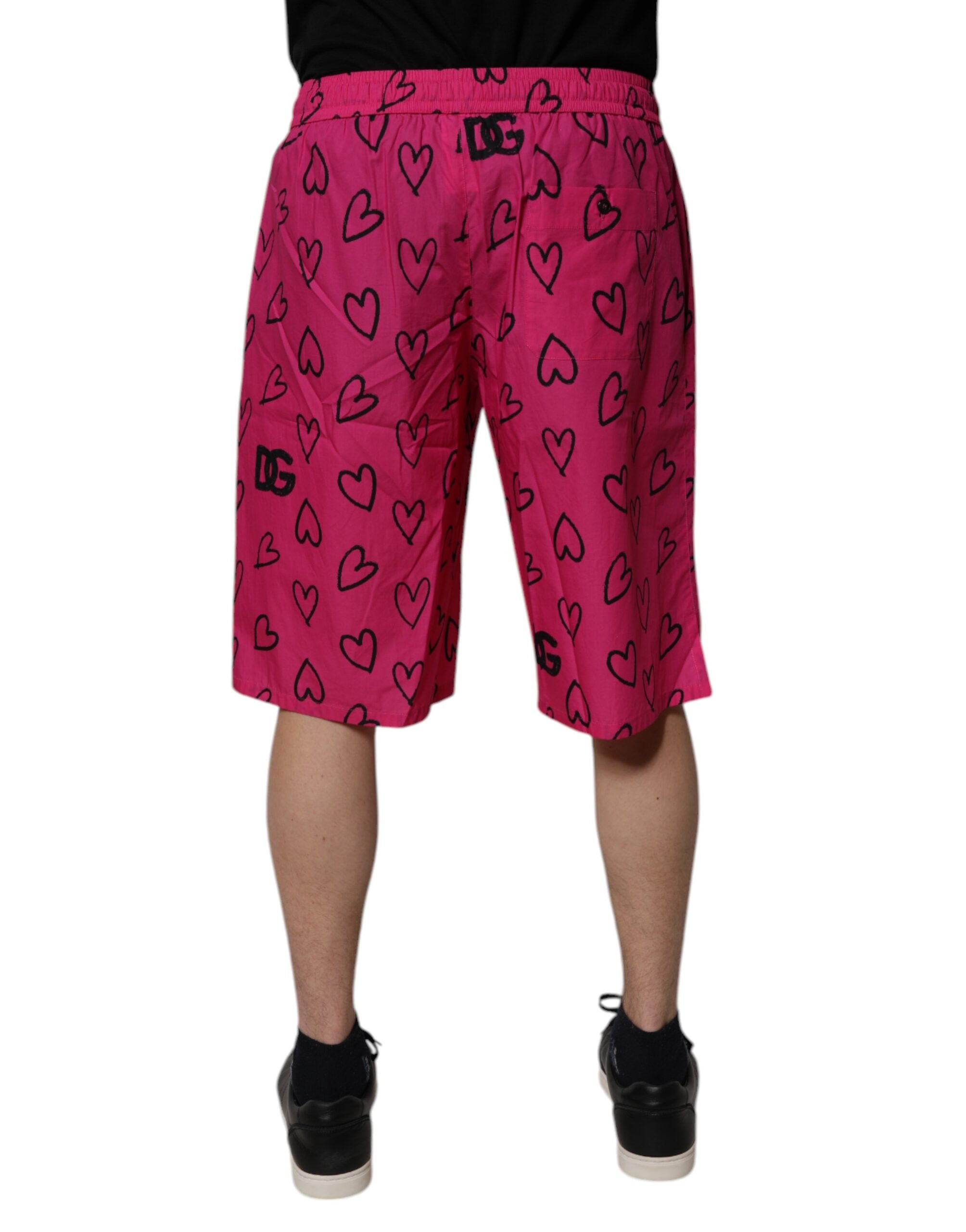 Dolce & Gabbana Pink Heart-Print Cotton Bermuda Shorts