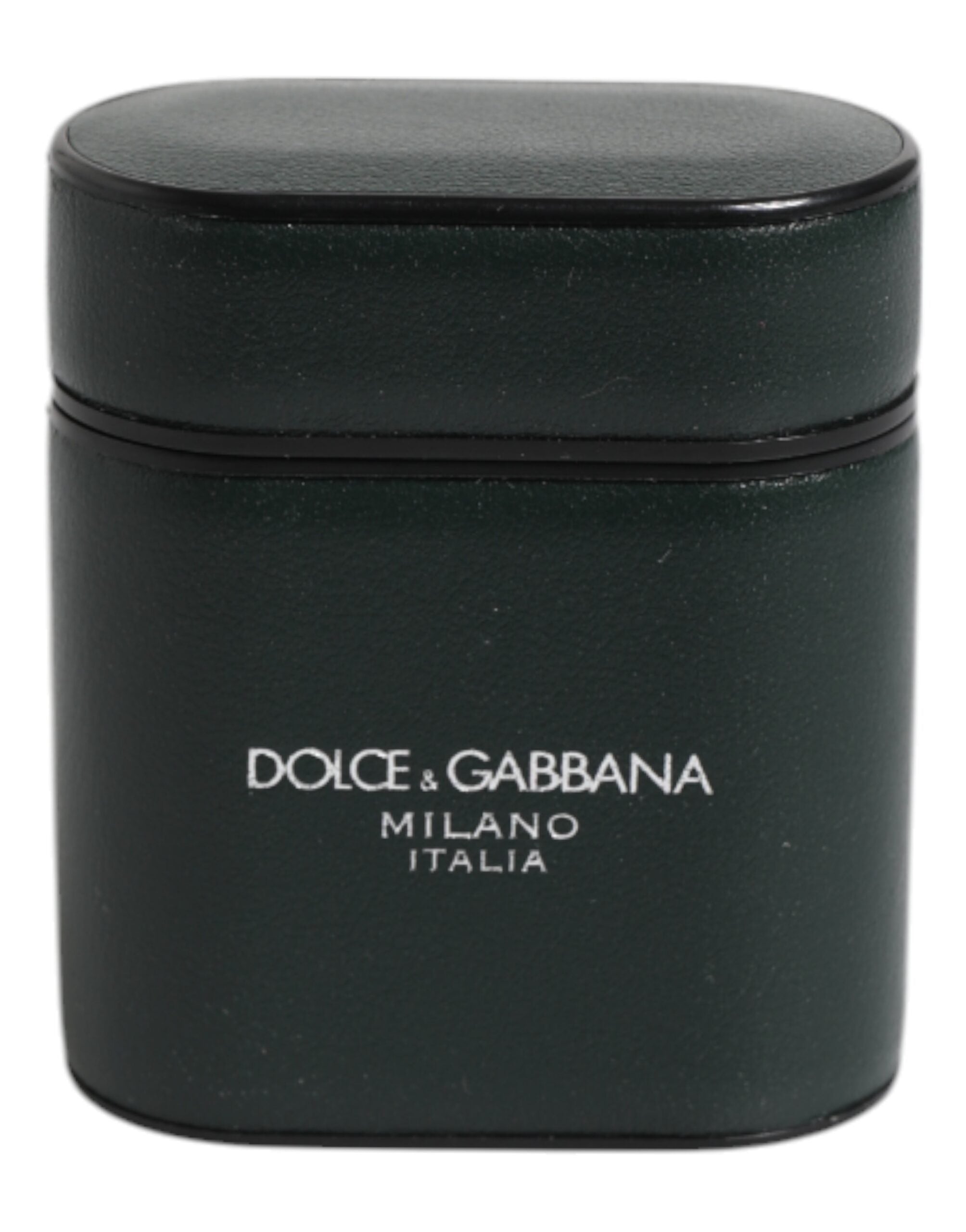 Dolce & Gabbana Green Calfskin Logo Print Flip Holder Airpods Case