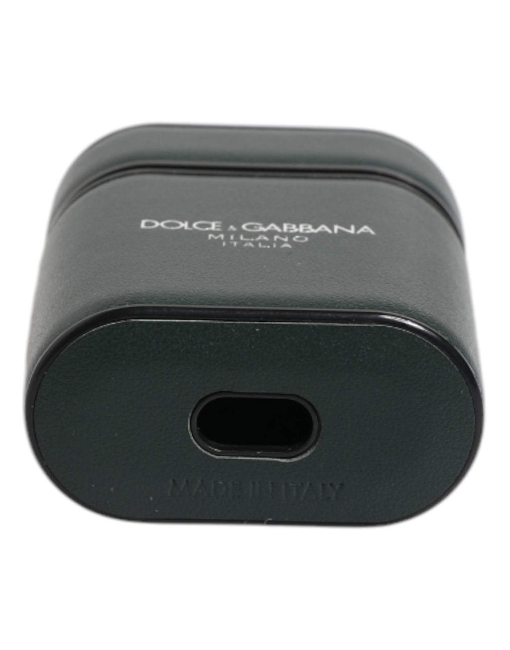 Dolce & Gabbana Green Calfskin Logo Print Flip Holder Airpods Case