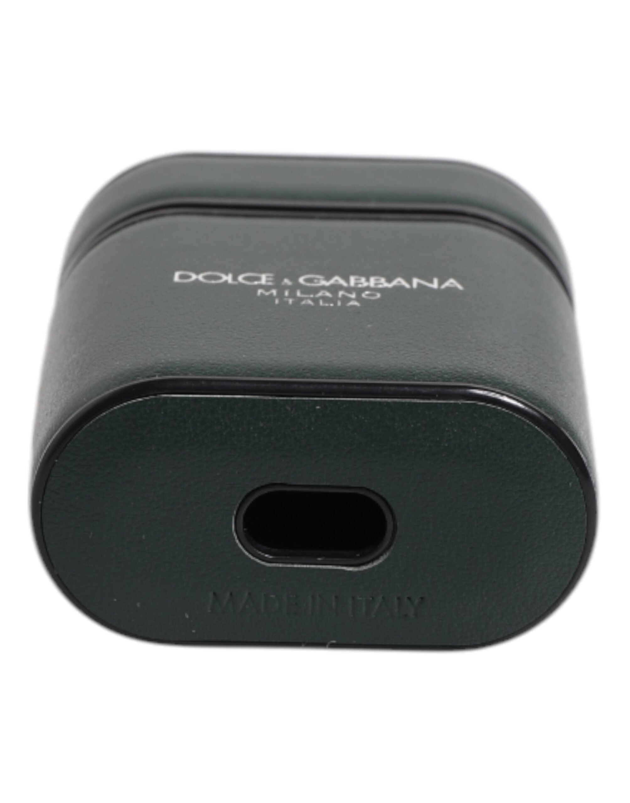 Dolce & Gabbana Green Calfskin Logo Print Flip Holder Airpods Case