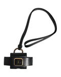 Dolce & Gabbana Schwarzer Lederriemen Gold Metall Logo Plaque Airpods Fall