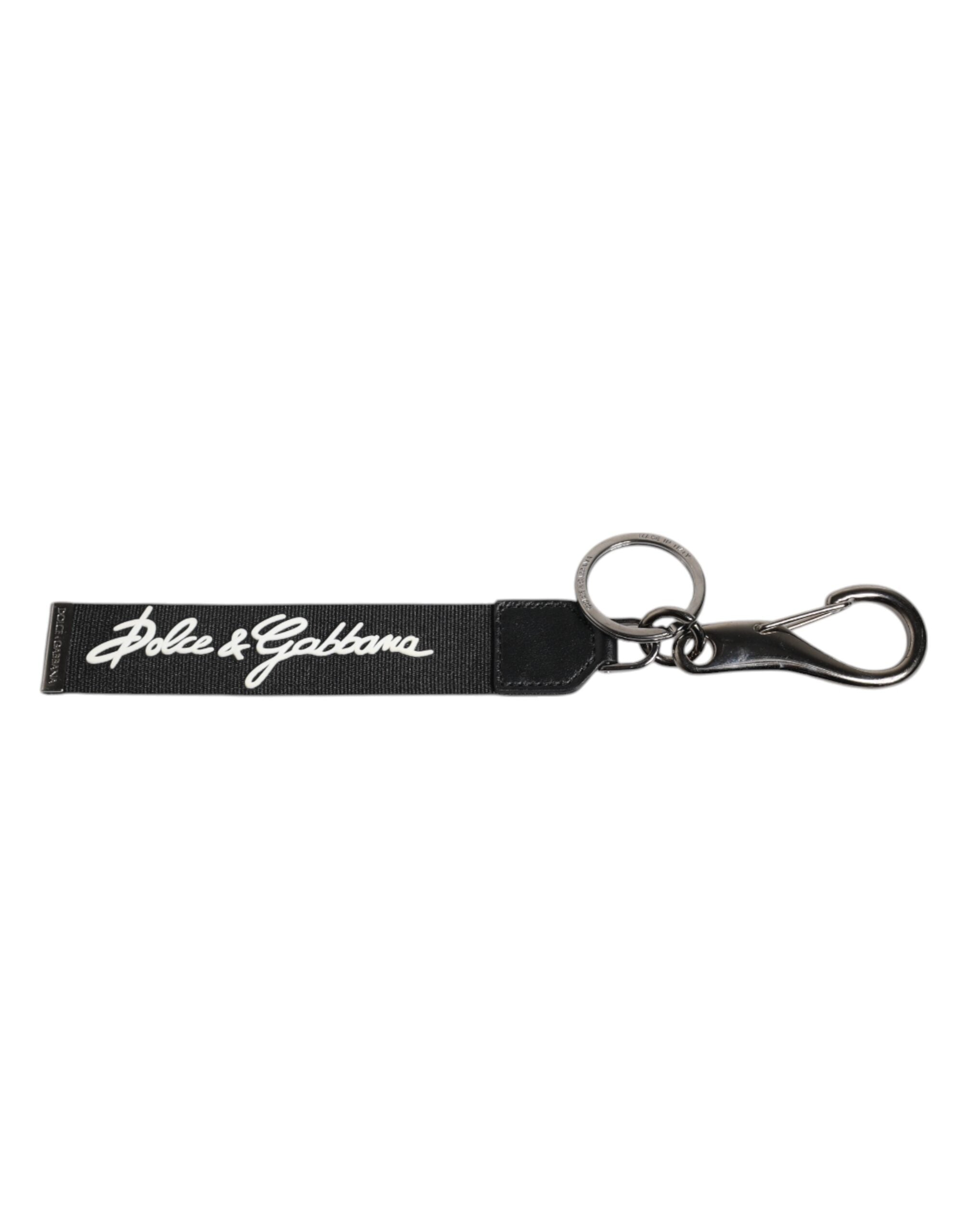 Dolce & Gabbana Schwarz Weiß DG Logo Silber Männer Schlüsselanhänger Polyester Schlüsselring