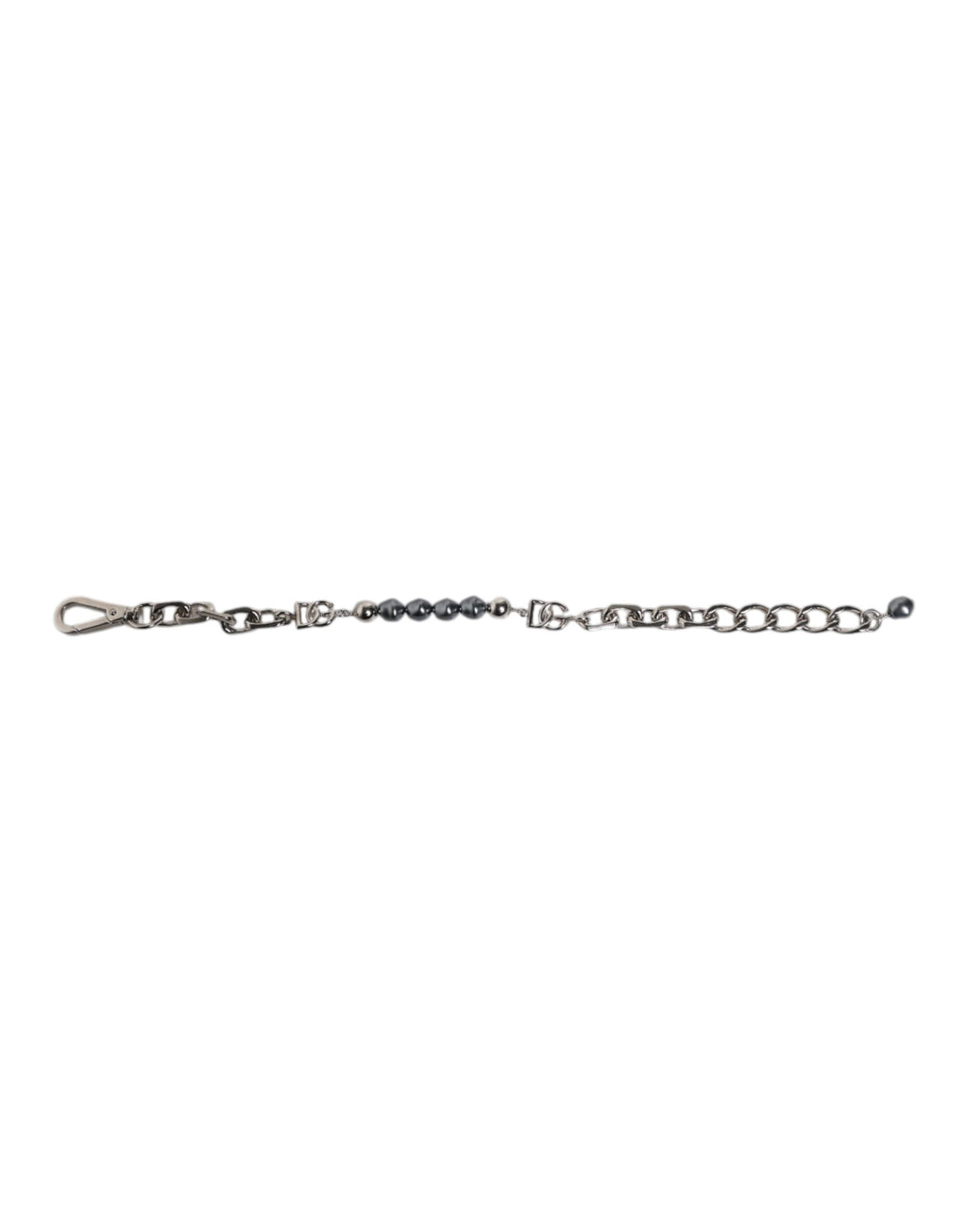 Dolce & Gabbana Silberfarbene Kette Karabinerverschluss Logo Graue Perlen Armband