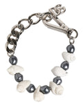 Dolce & Gabbana Silberfarbener Messing Perlen Muschel DG Logo Anhänger Armband