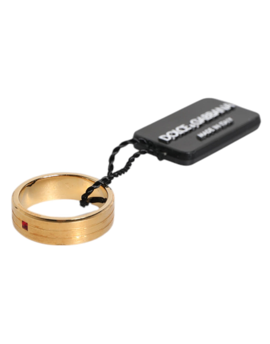 Dolce & Gabbana Gold-Tone Brass Ring with Red Crystal DG Logo