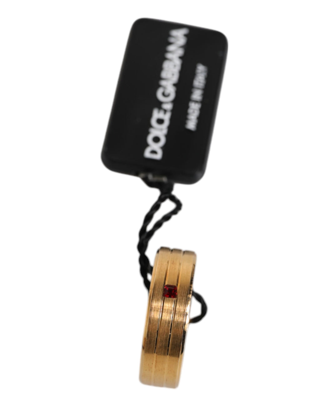 Dolce & Gabbana Gold-Tone Brass Ring with Red Crystal DG Logo