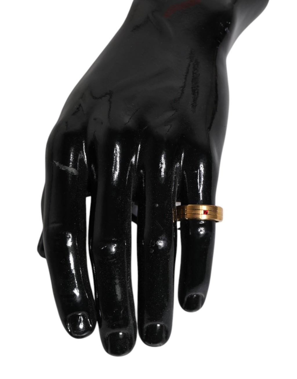Dolce & Gabbana Gold-Tone Brass Ring with Red Crystal DG Logo