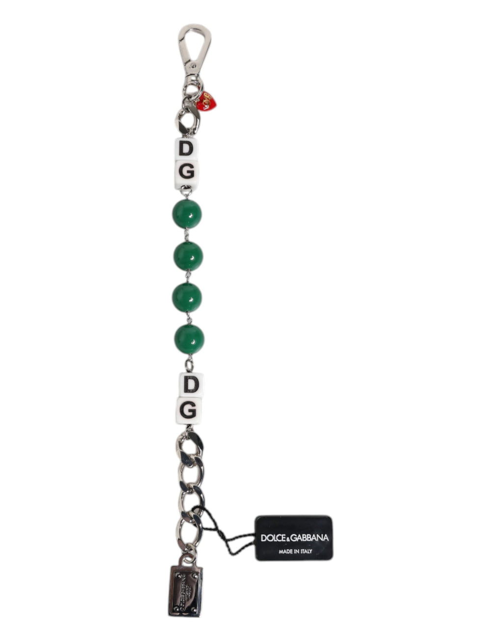 Dolce & Gabbana Silver-Tone Brass Pearl Cube Logo Embellished Charm Bracelet