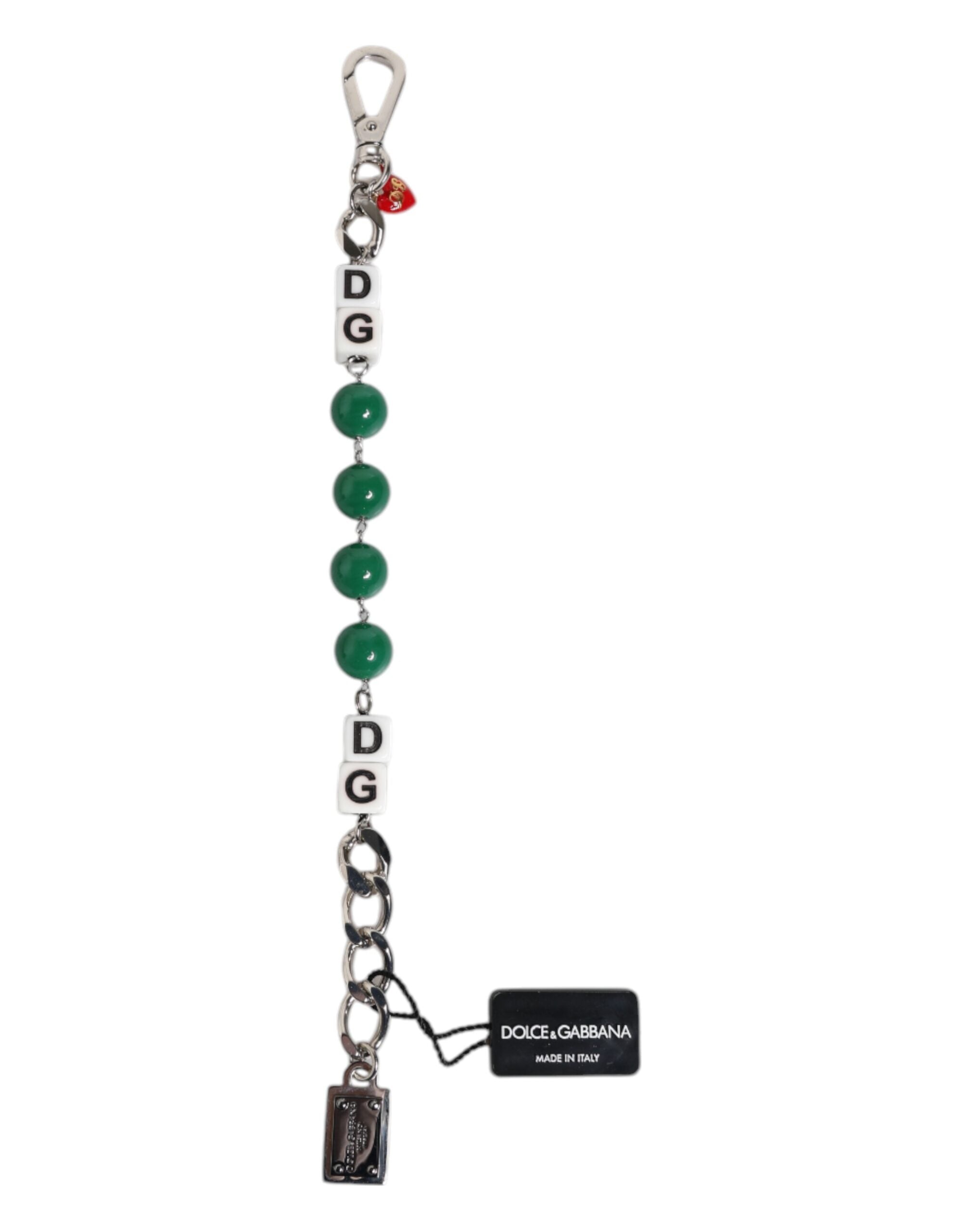 Dolce & Gabbana Silver-Tone Brass Pearl Cube Logo Embellished Charm Bracelet