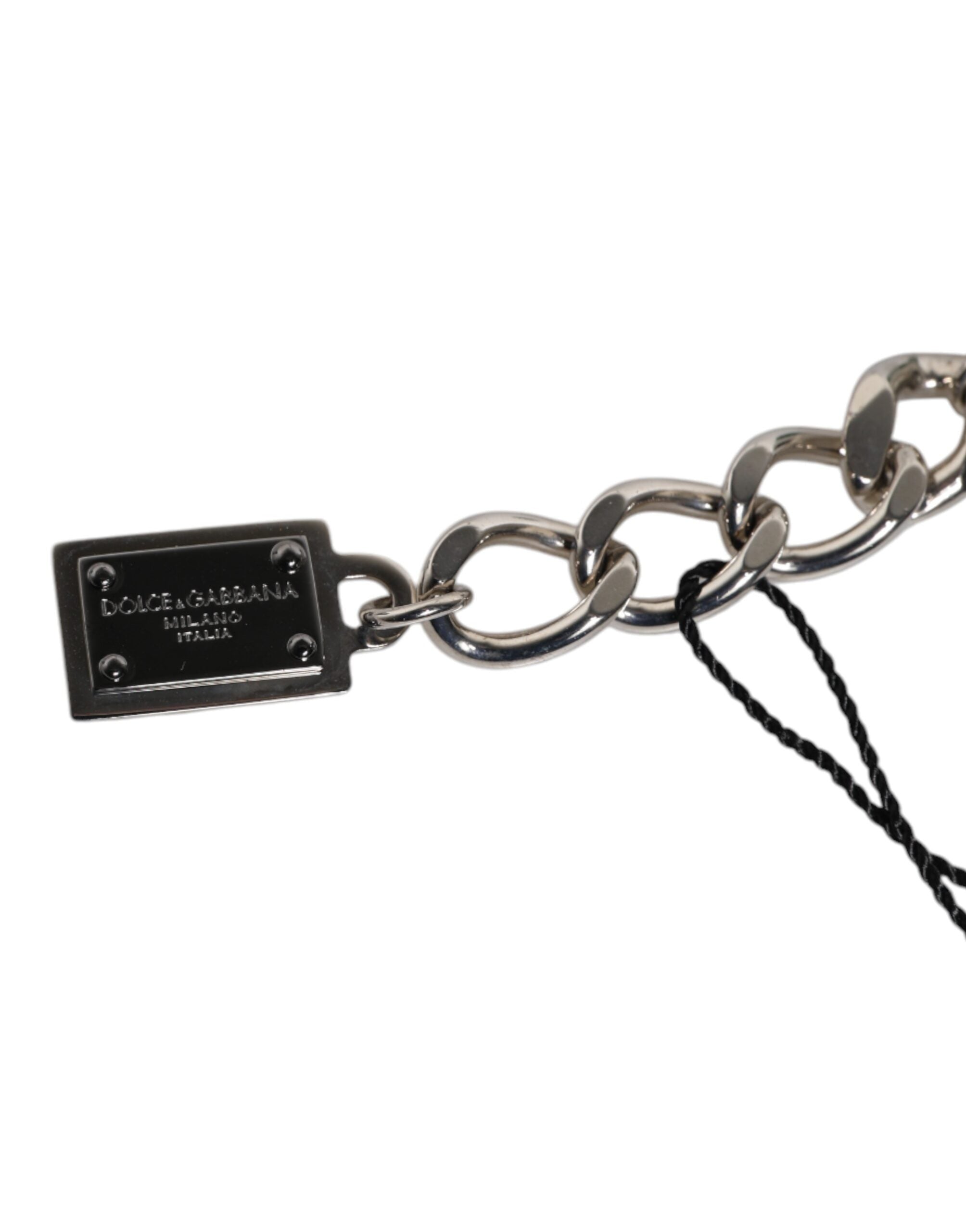 Dolce & Gabbana Silver-Tone Brass Pearl Cube Logo Embellished Charm Bracelet