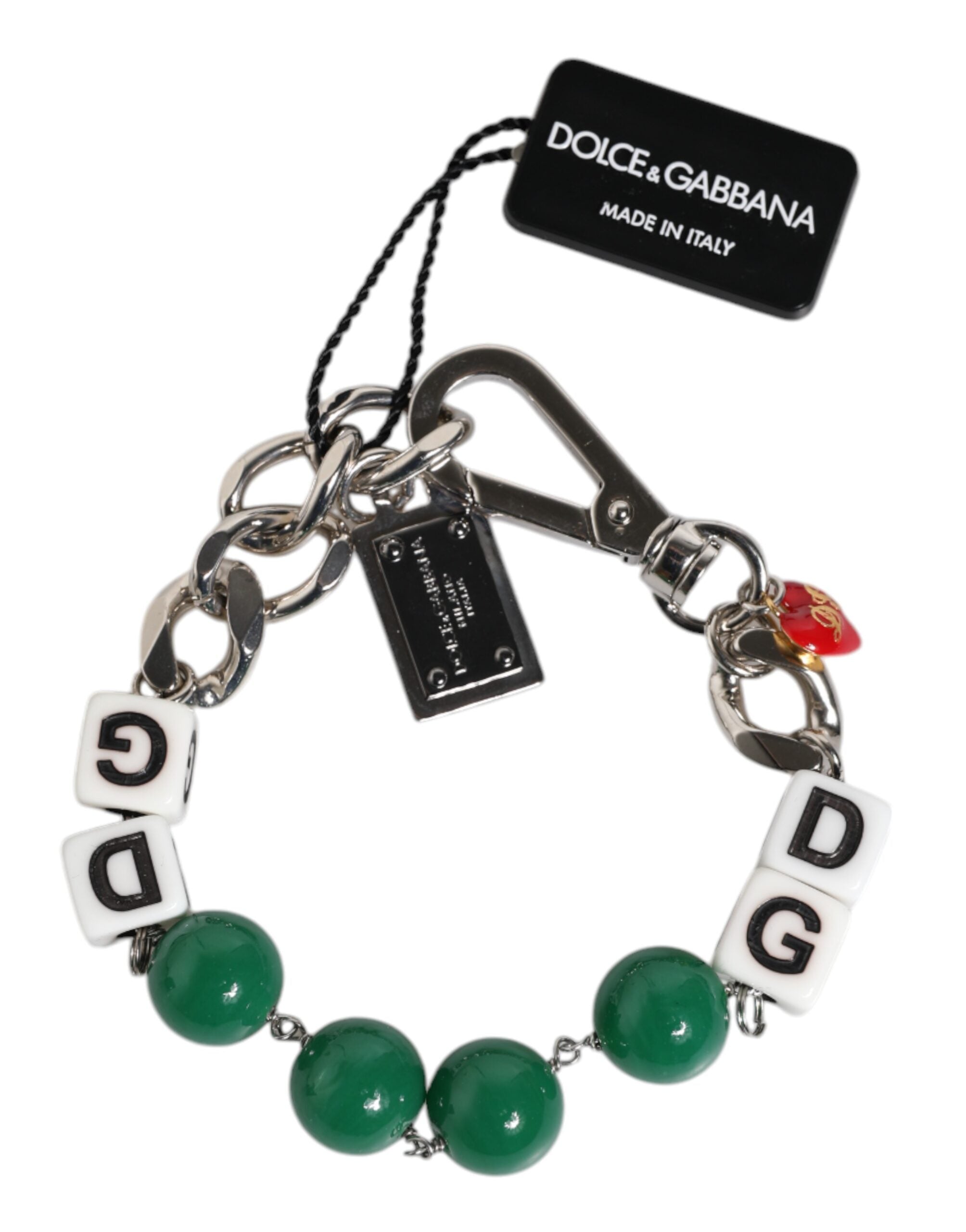 Dolce & Gabbana Silver-Tone Brass Pearl Cube Logo Embellished Charm Bracelet