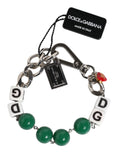 Dolce & Gabbana Silver-Tone Brass Pearl Cube Logo Embellished Charm Bracelet