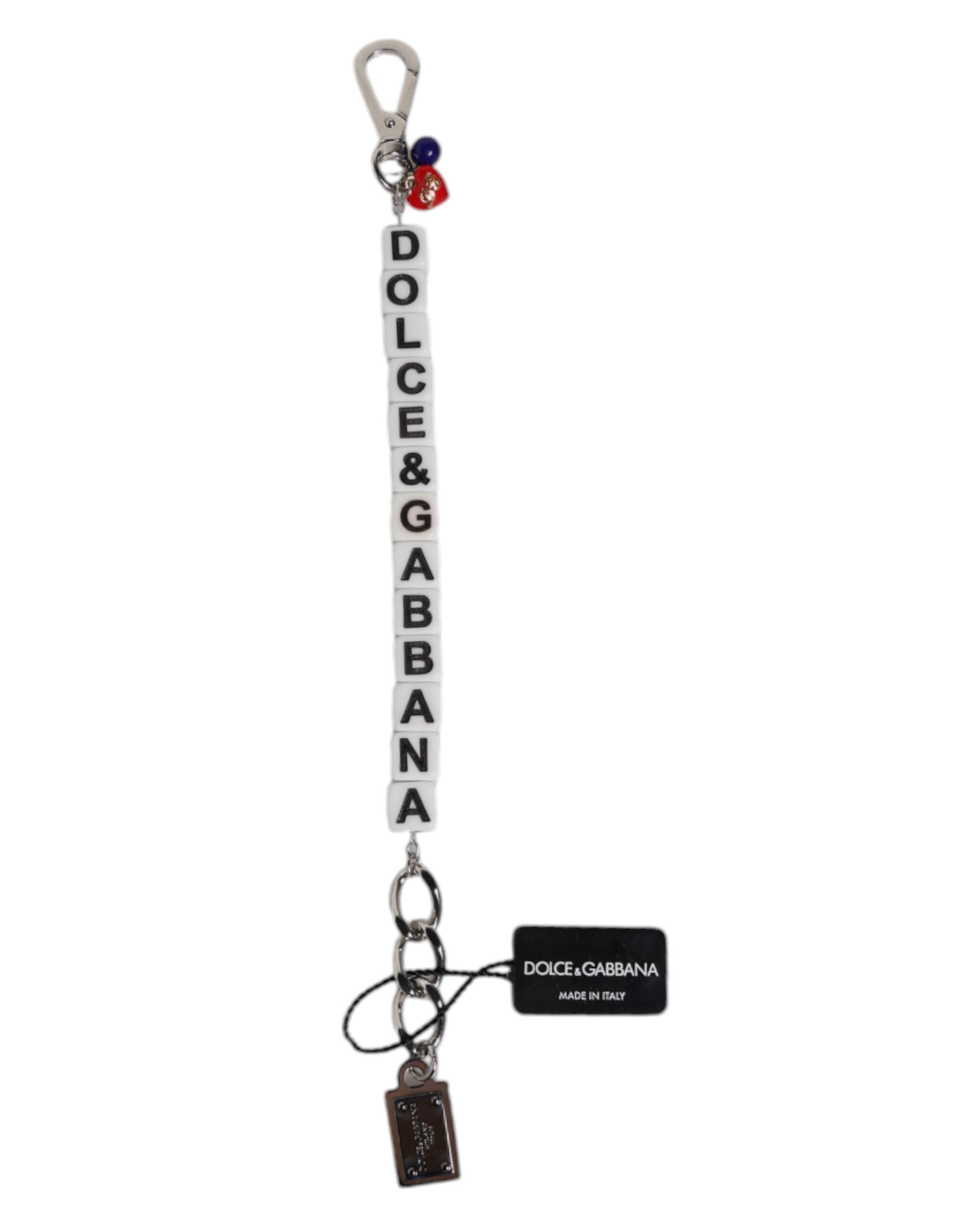 Dolce & Gabbana Silver Brass Chain Cube Logo Embellished Charm Bracelet