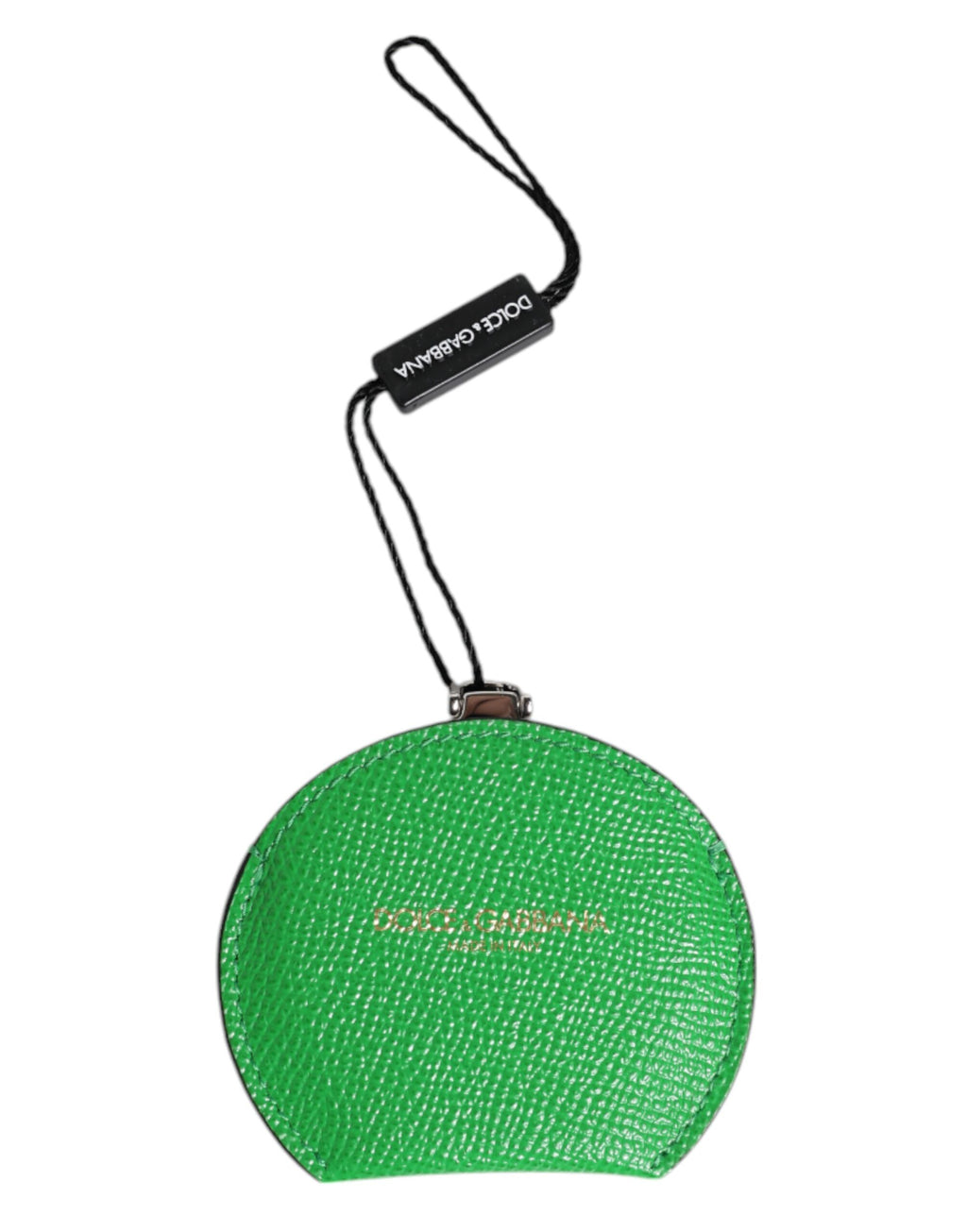 Dolce & Gabbana Green Calfskin Round Logo Hand Mirror Holder