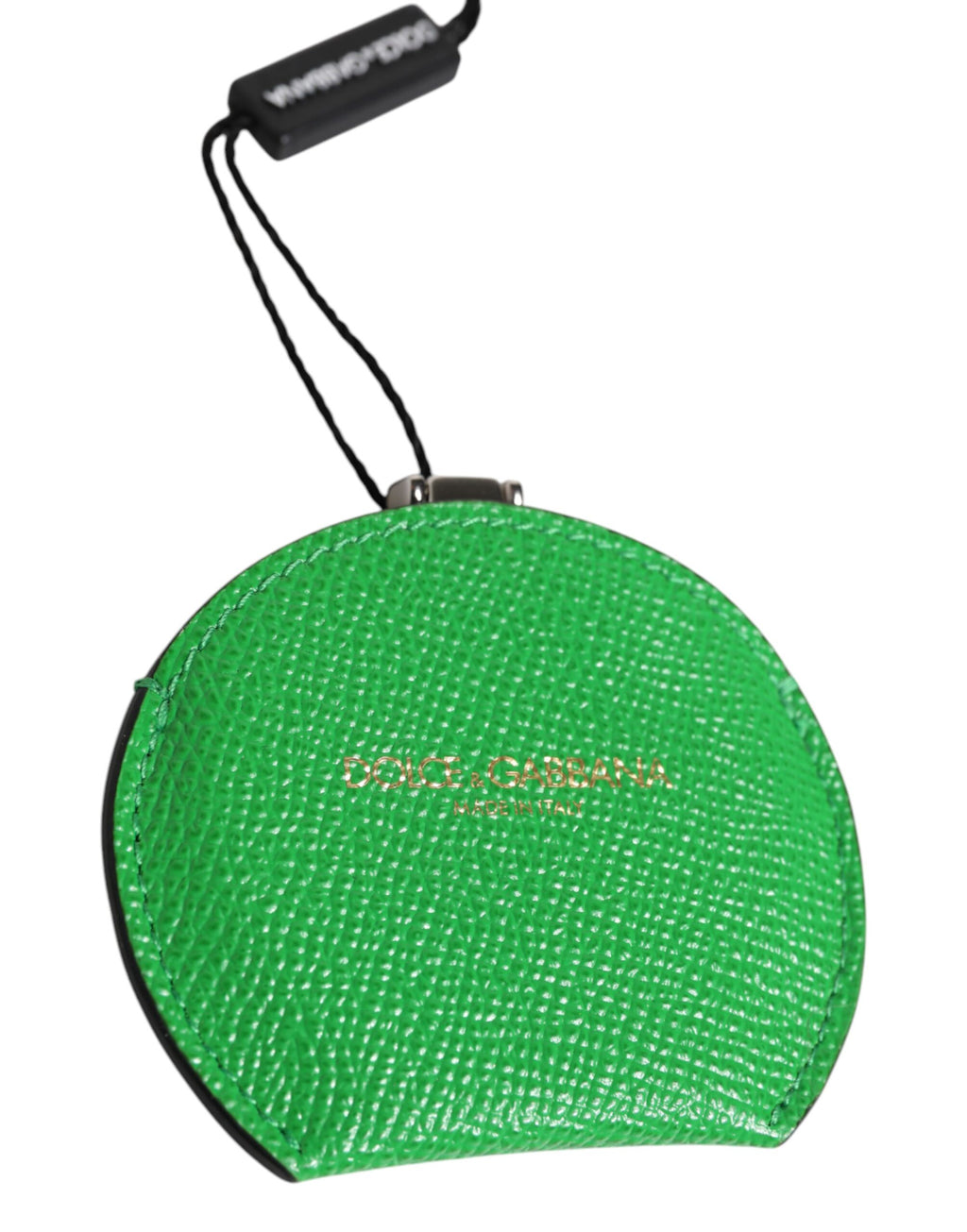 Dolce & Gabbana Green Calfskin Round Logo Hand Mirror Holder