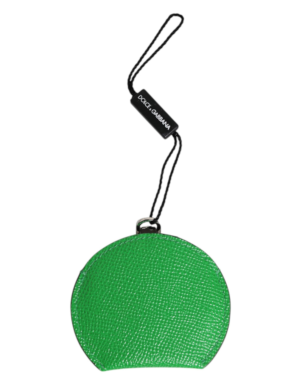 Dolce & Gabbana Green Calfskin Round Logo Hand Mirror Holder