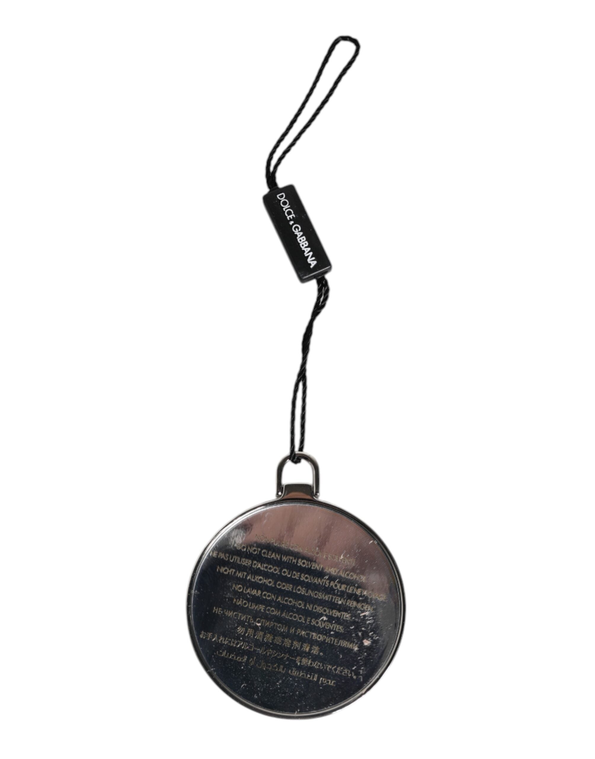 Dolce & Gabbana Green Calfskin Round Logo Hand Mirror Holder