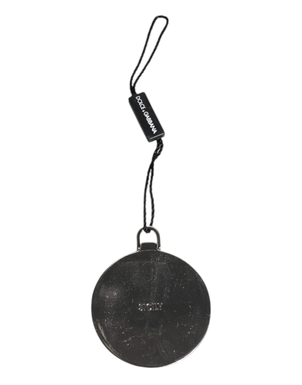 Dolce & Gabbana Green Calfskin Round Logo Hand Mirror Holder
