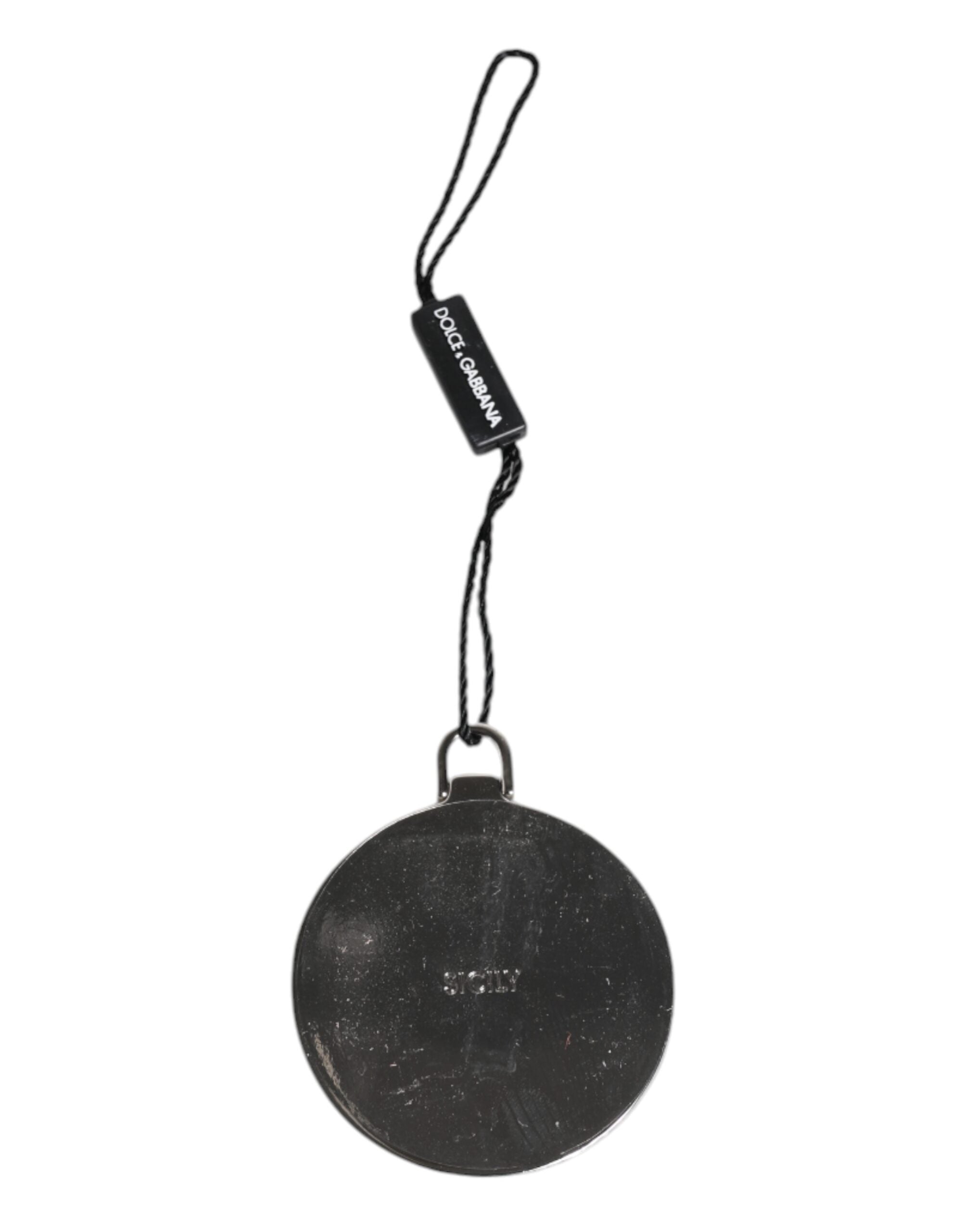 Dolce & Gabbana Green Calfskin Round Logo Hand Mirror Holder