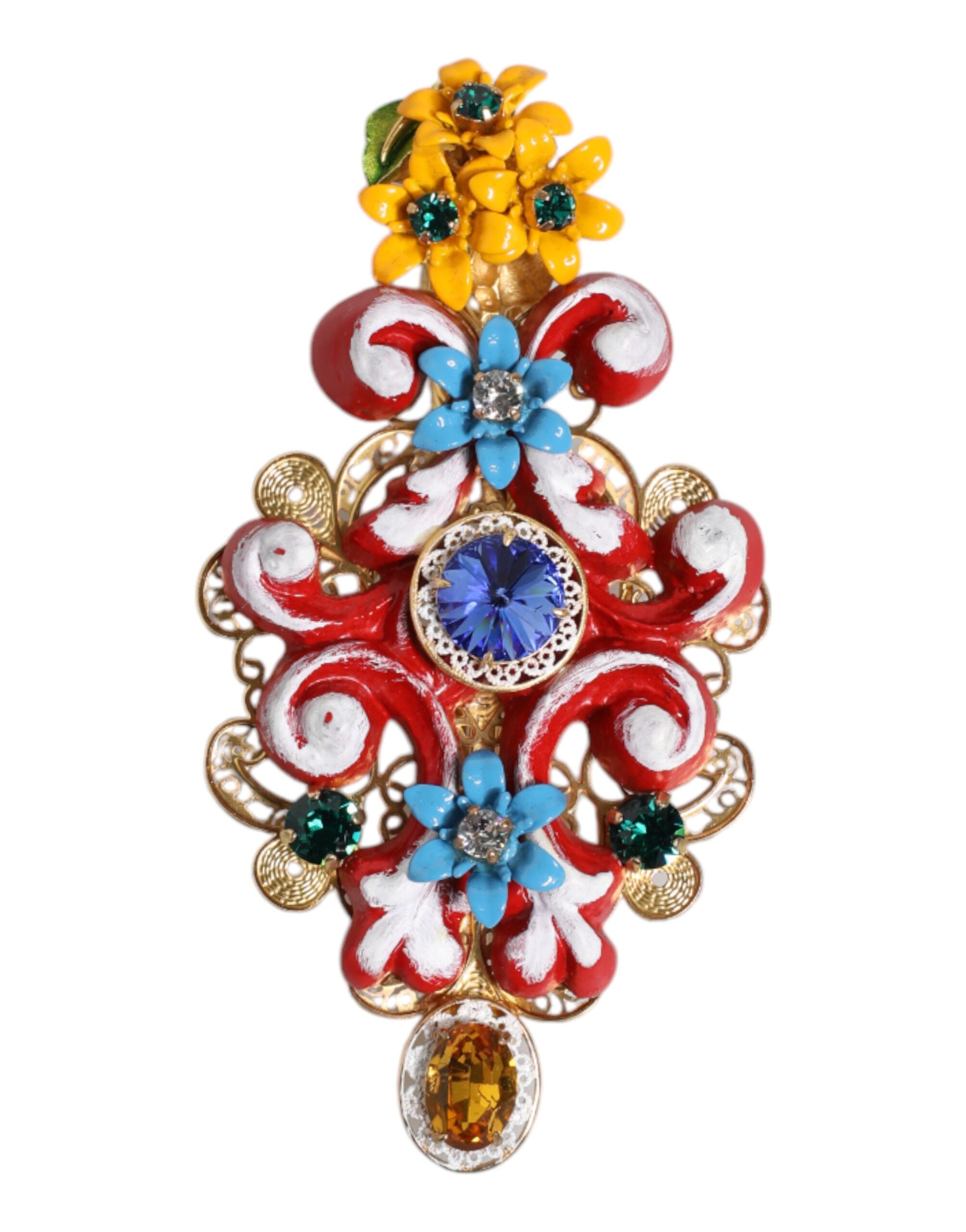 Dolce & Gabbana Multicolor Frühling CARRETTO Gold Messing Kristall Haarspange