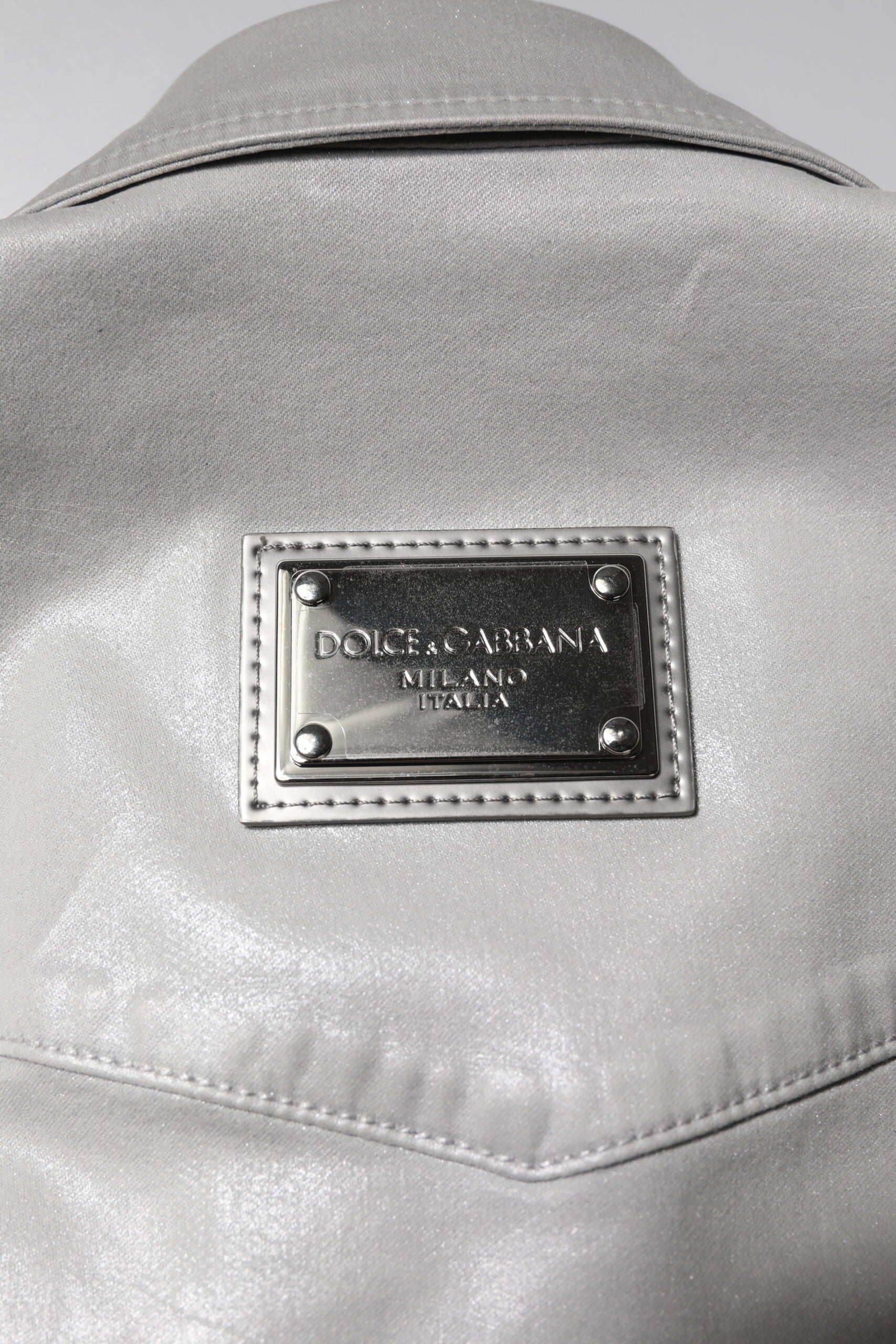 Dolce & Gabbana Metallisch graues Baumwollhemd mit Knopfleiste