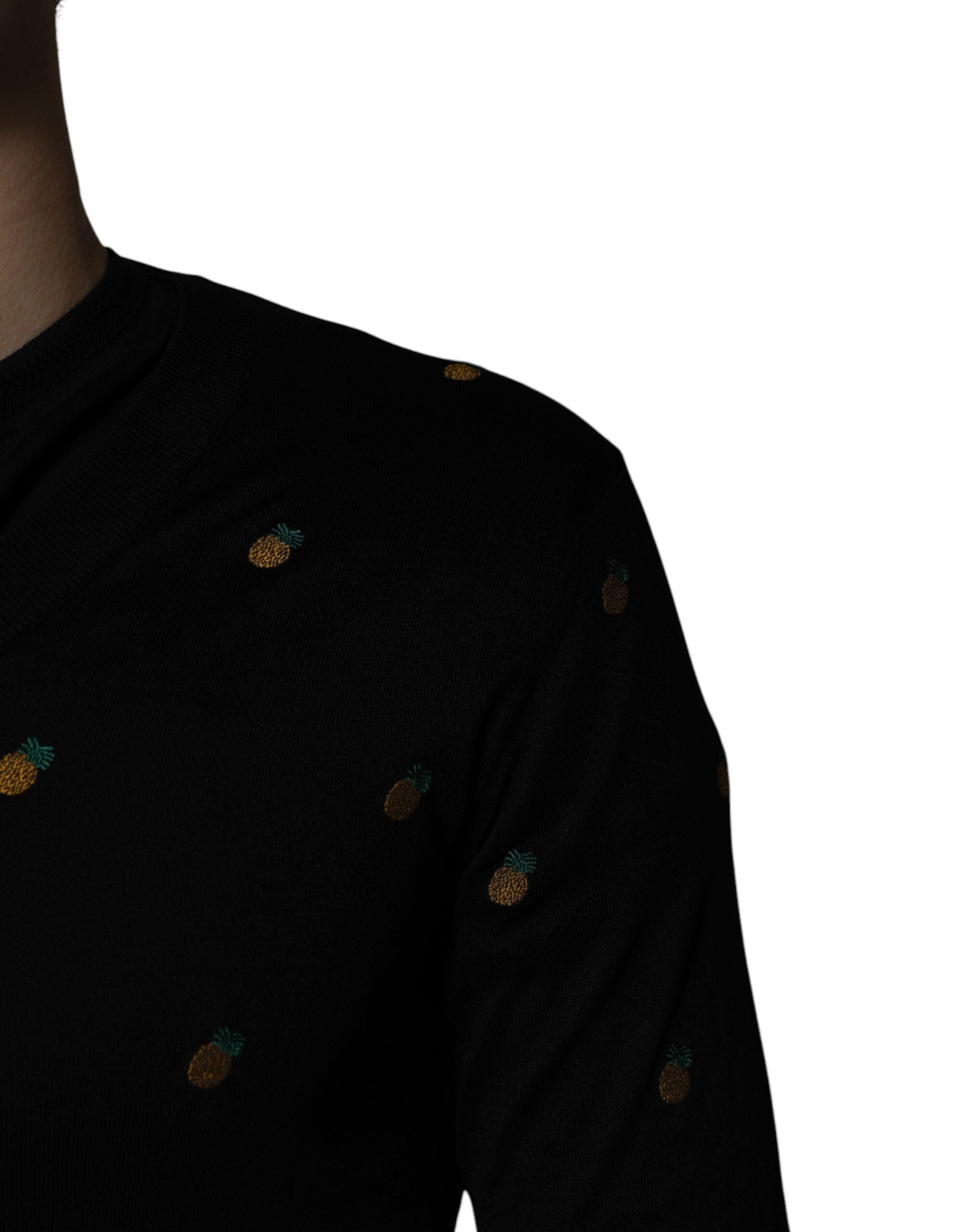 Dolce & Gabbana Schwarzer Ananas-Pullover mit Rundhalsausschnitt