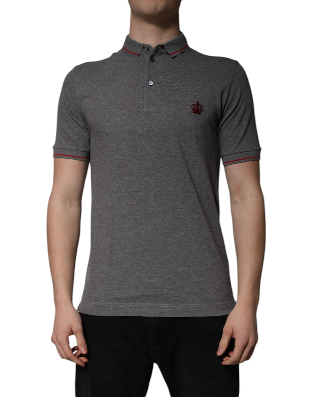 Dolce & Gabbana Grey Cotton Crown Collar Polo T-Shirt
