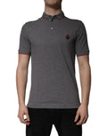 Dolce & Gabbana Grey Cotton Crown Collar Polo T-Shirt