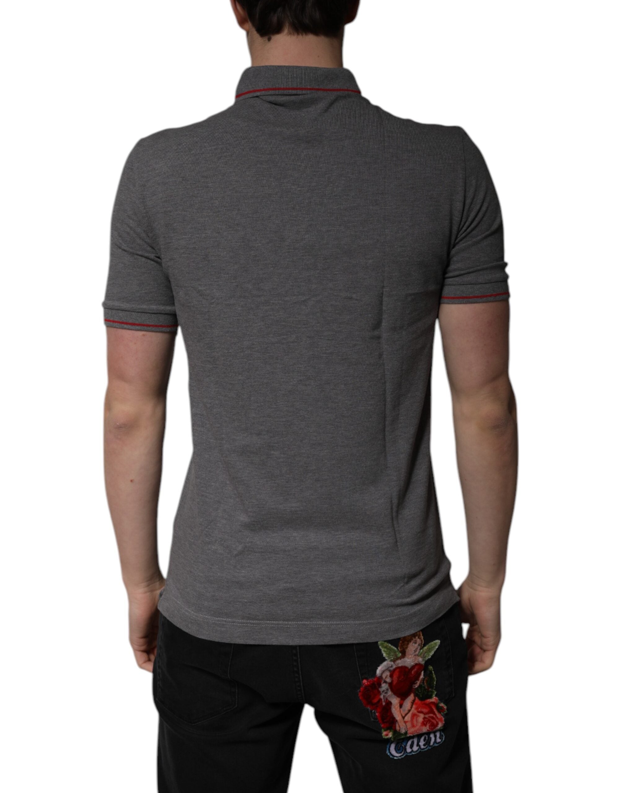 Dolce & Gabbana Grey Cotton Crown Collar Polo T-Shirt