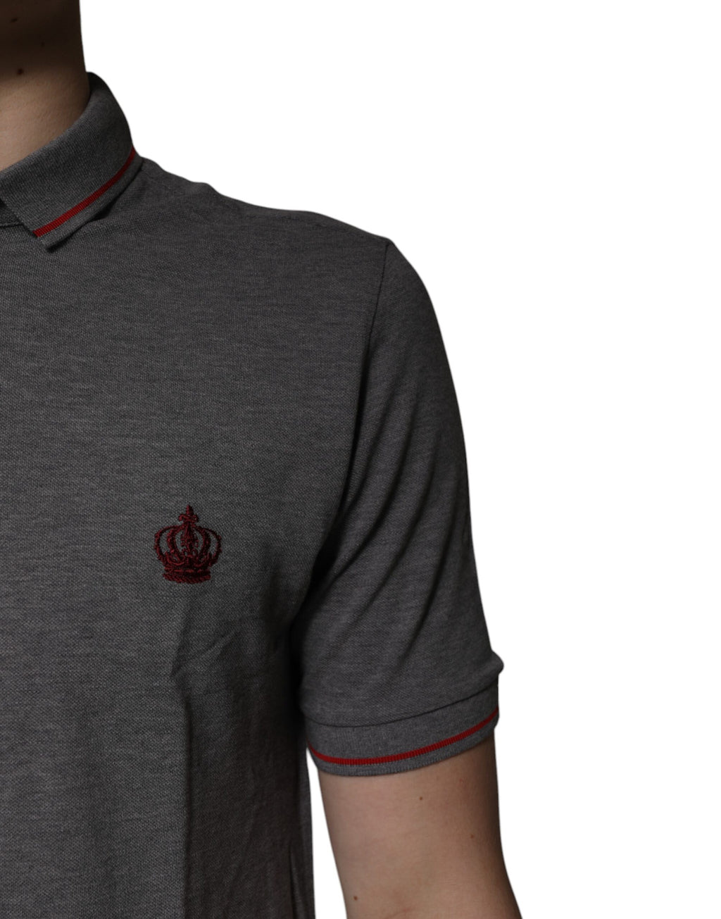 Dolce & Gabbana Grey Cotton Crown Collar Polo T-Shirt