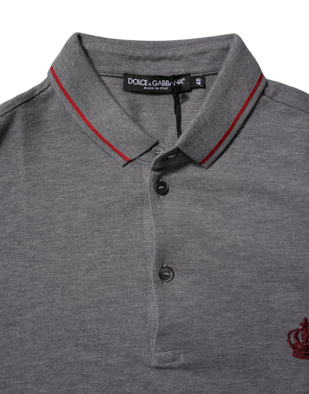 Dolce & Gabbana Grey Cotton Crown Collar Polo T-Shirt
