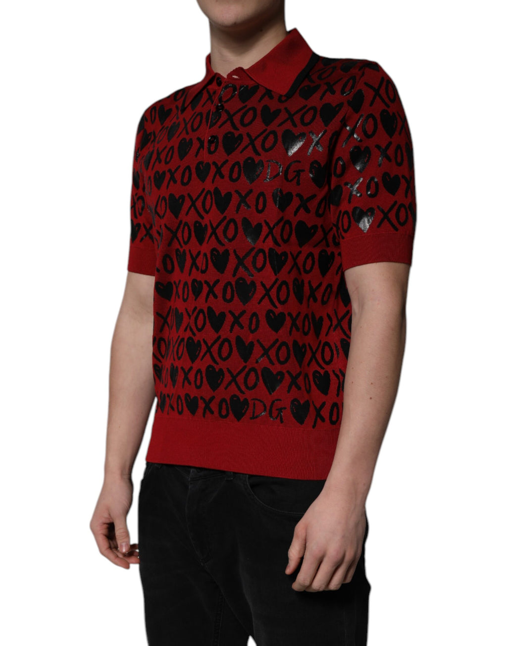 Dolce & Gabbana Red Cotton Polo Shirt with XOXO Collar