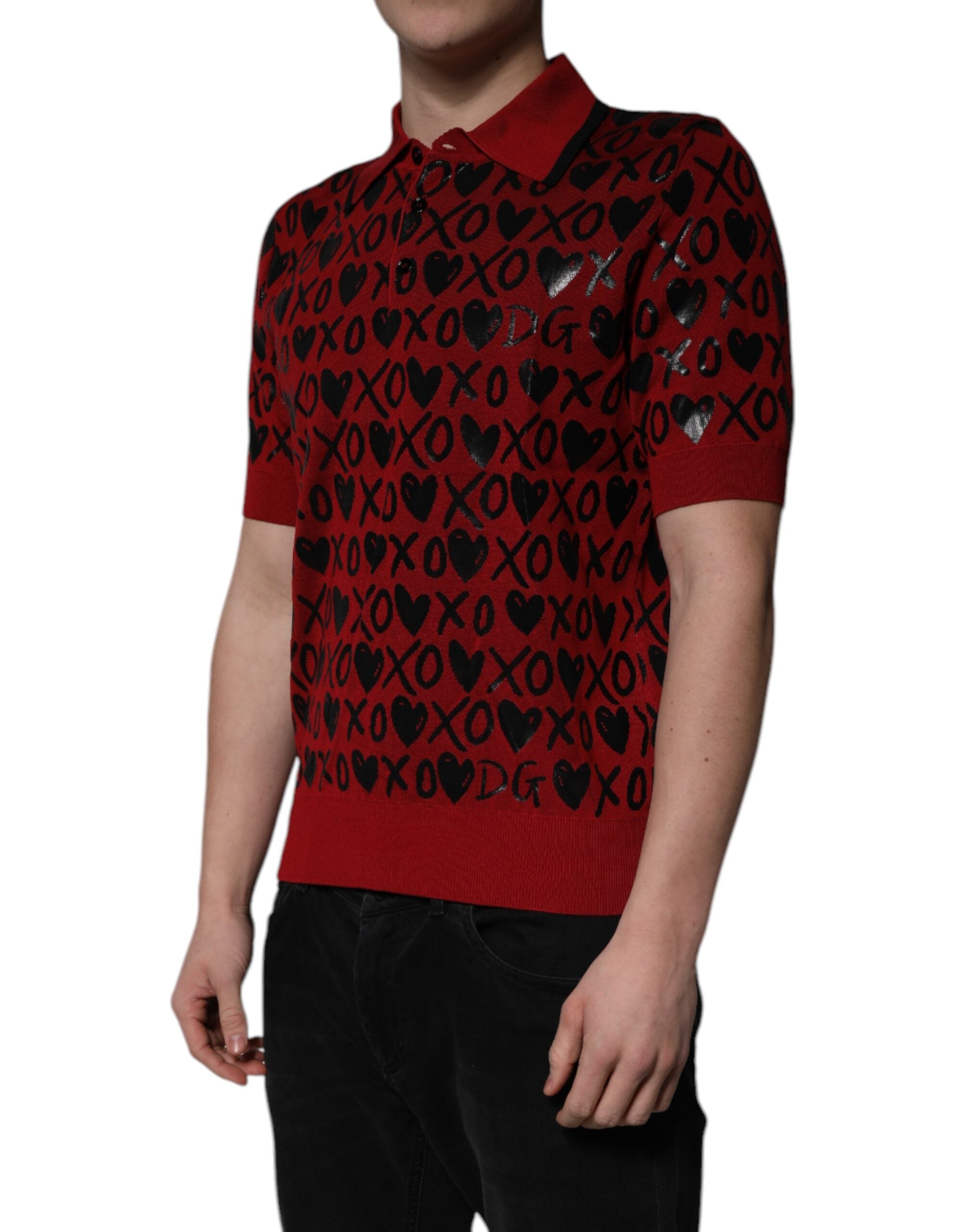 Dolce & Gabbana Red Cotton Polo Shirt with XOXO Collar