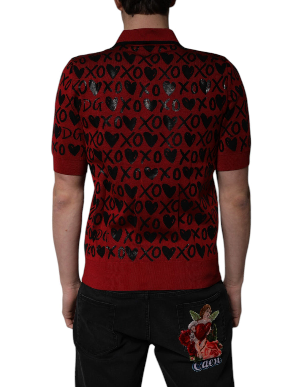 Dolce & Gabbana Red Cotton Polo Shirt with XOXO Collar