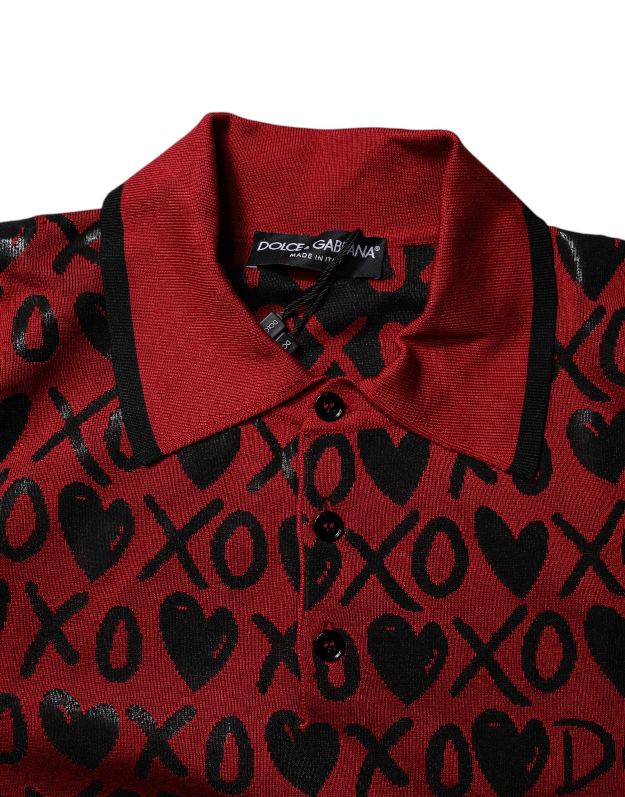 Dolce & Gabbana Red Cotton Polo Shirt with XOXO Collar