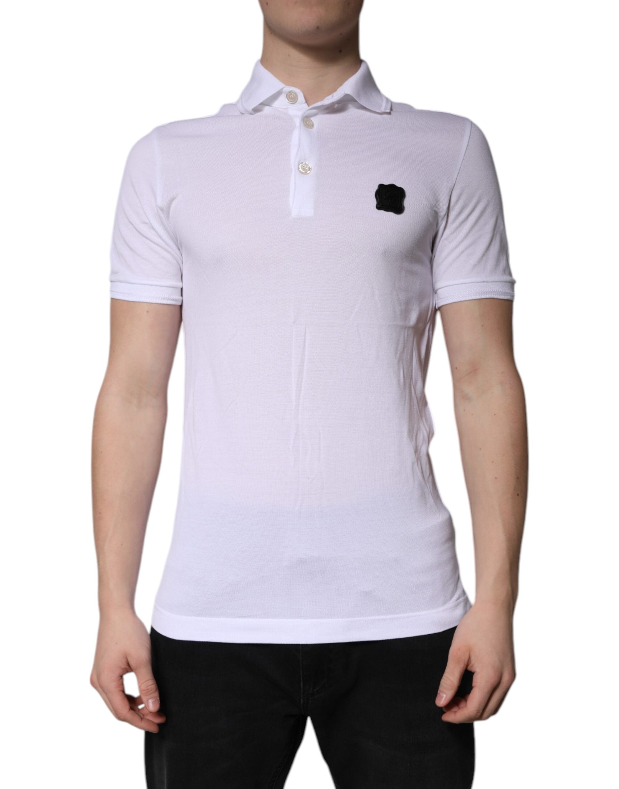 Dolce & Gabbana Weißes Logo-Polo-T-Shirt aus Baumwolle mit Kragen