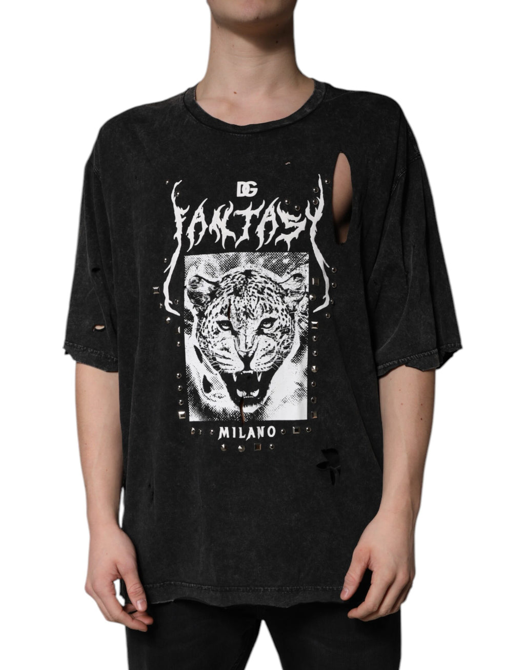 Dolce & Gabbana Black Cotton Crew Neck T-Shirt with Graphic Print