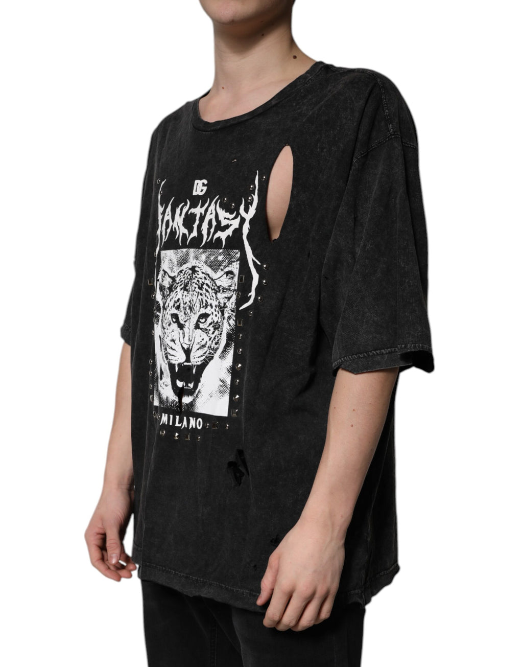 Dolce & Gabbana Black Cotton Crew Neck T-Shirt with Graphic Print