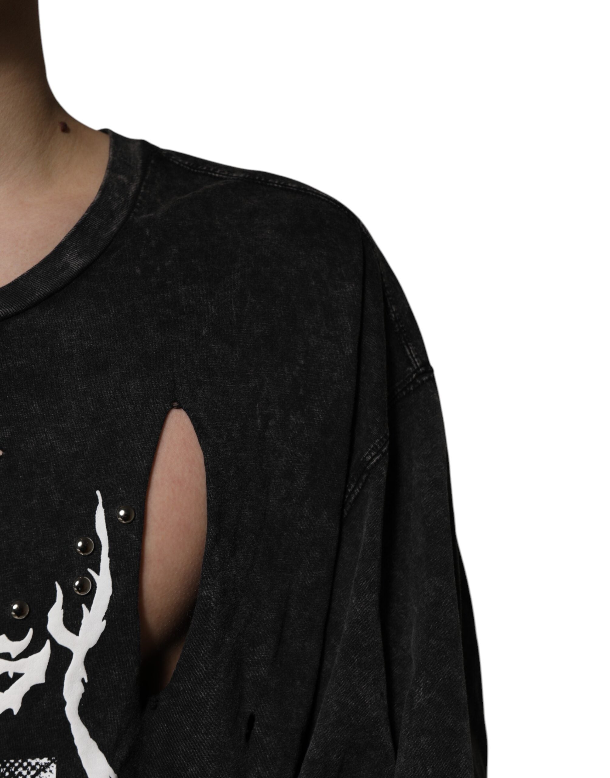Dolce & Gabbana Black Cotton Crew Neck T-Shirt with Graphic Print