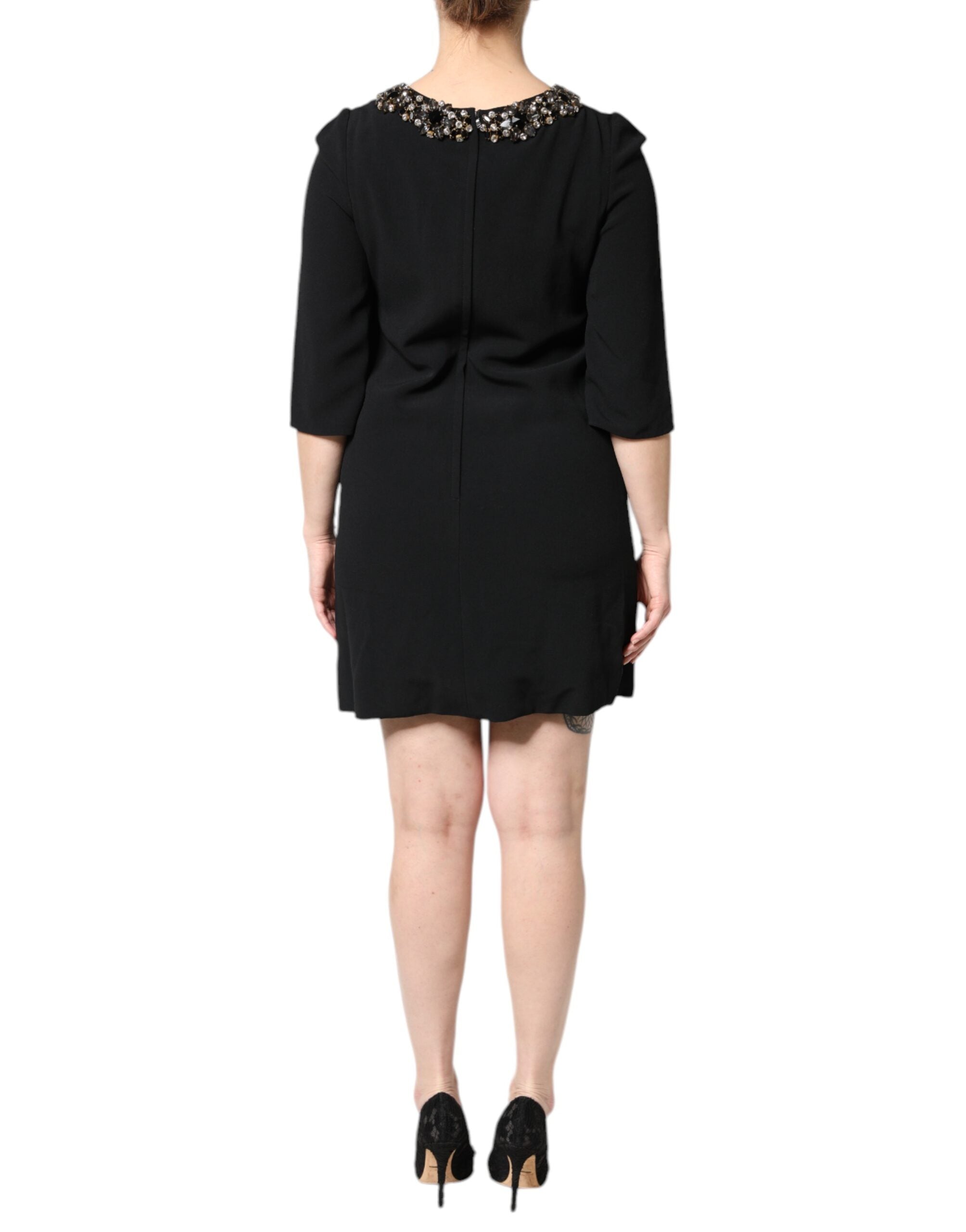 Dolce & Gabbana Black Crystal-Embellished Round-Neck Mini Dress
