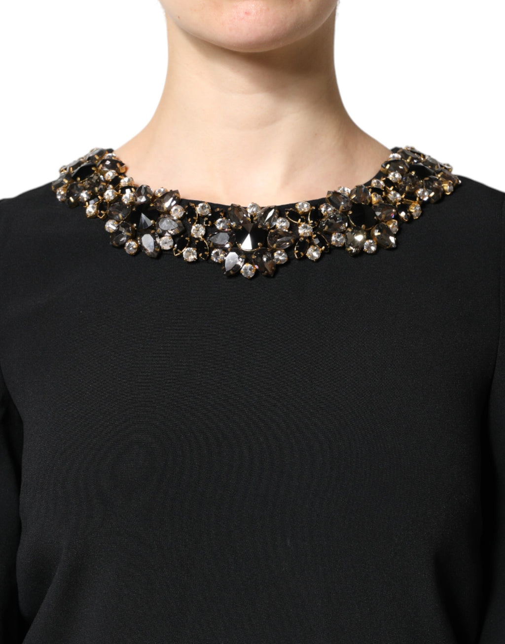 Dolce & Gabbana Black Crystal-Embellished Round-Neck Mini Dress