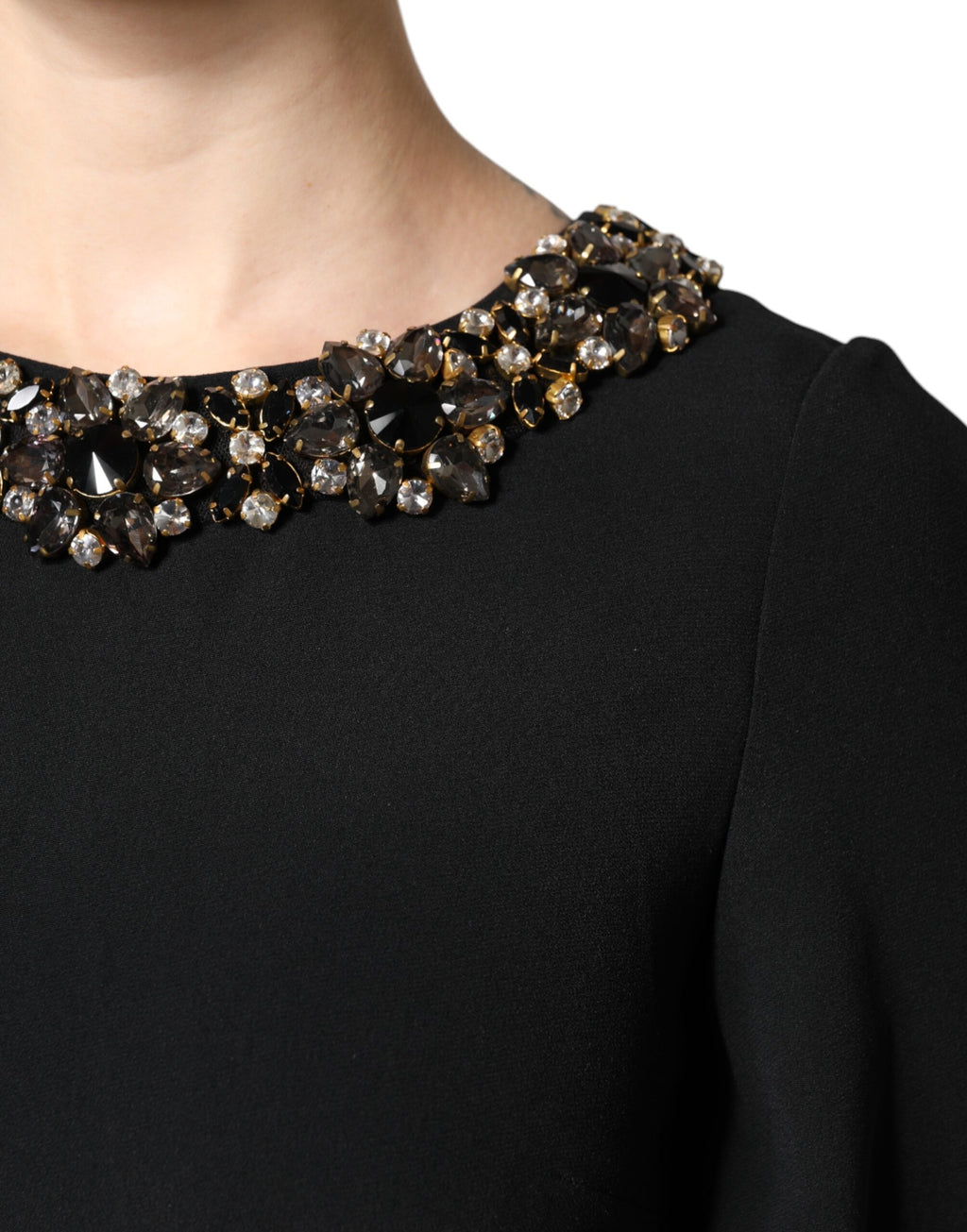 Dolce & Gabbana Black Crystal-Embellished Round-Neck Mini Dress