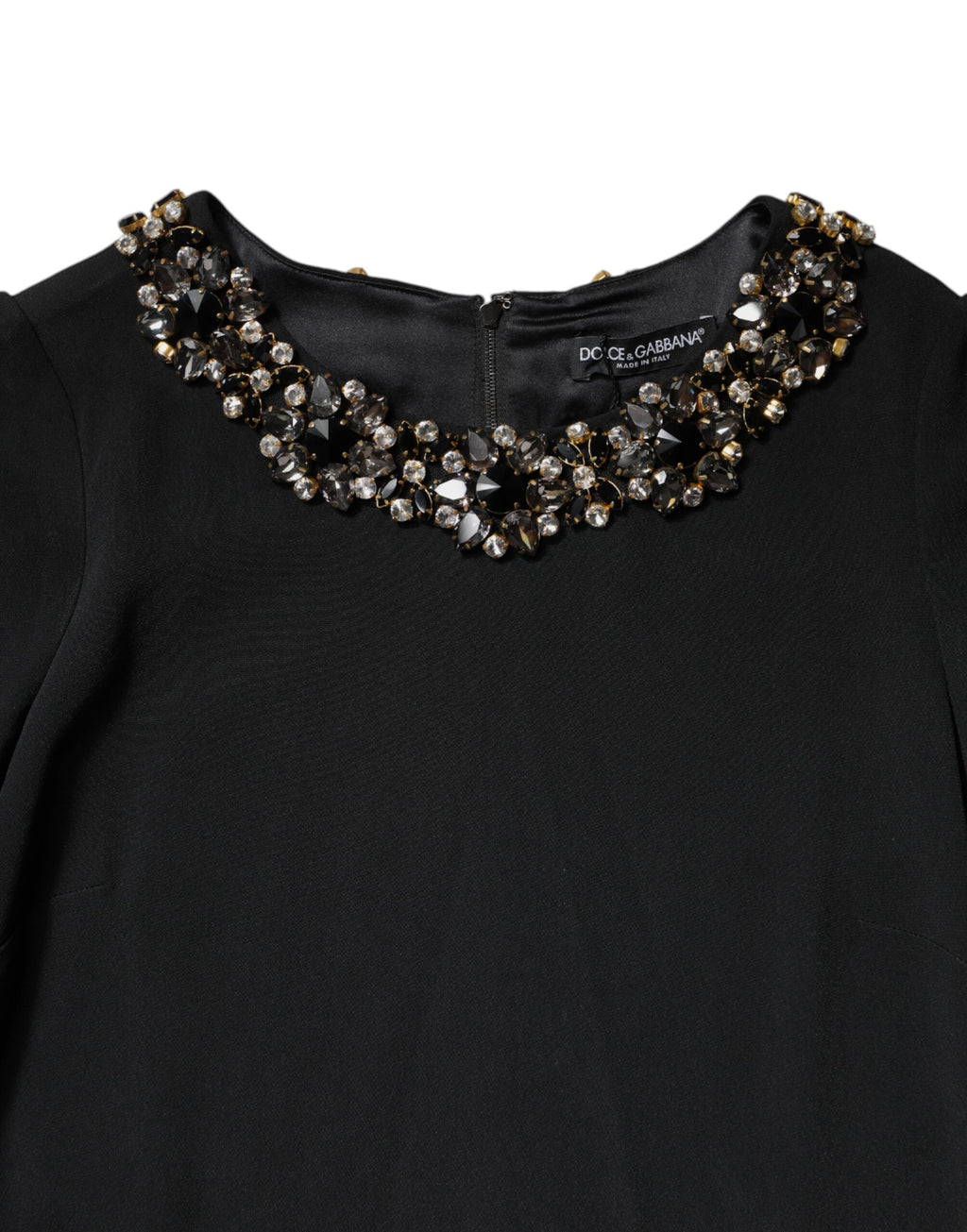Dolce & Gabbana Black Crystal-Embellished Round-Neck Mini Dress