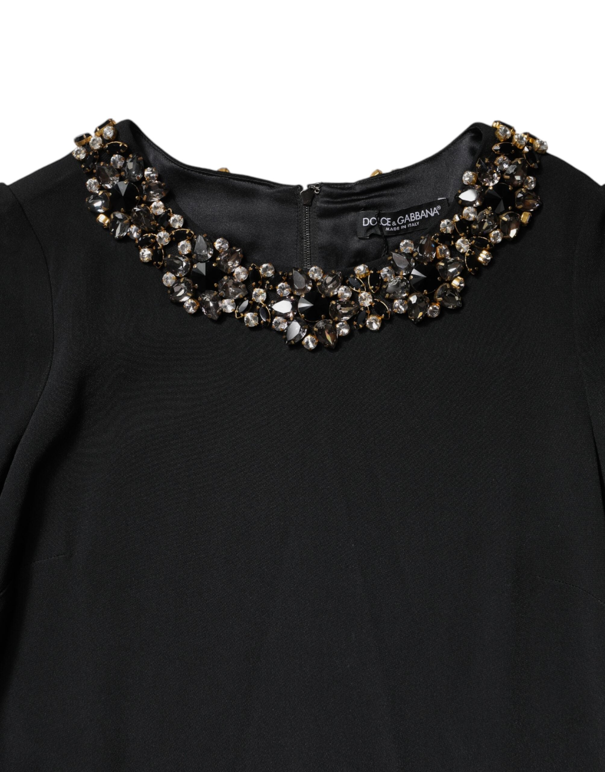Dolce & Gabbana Black Crystal-Embellished Round-Neck Mini Dress