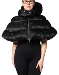 Dolce & Gabbana Black Padded Hooded Full Zip Cropped Jacket